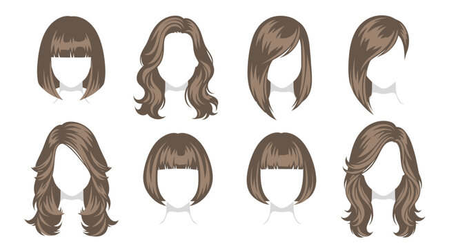 Fashion  Beauty Industry Women's Hairstyles Vector Set. Modern Haircuts  Hairdos Flat Design Illustration.
