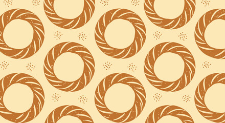 Obraz premium Bakery Food Seamless Pattern Illustration with Braided Bagels and Sesame Seeds