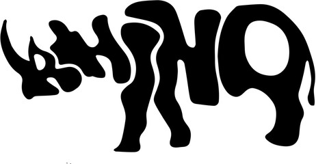 Creative rhinoceros silhouette typography design with negative space text forming the shape isolated on white background © Rizky