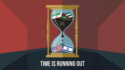 Hourglass with oil and flags Iran Israel US