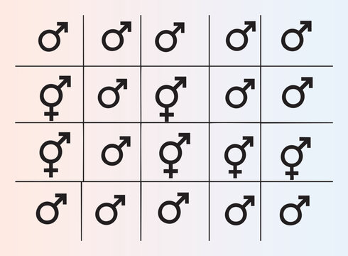 Gender symbol pattern grid with various combinations and backgrounds