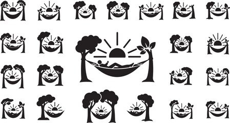 Obraz premium Black and white icons of happy faces and trees