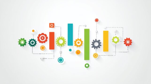 Colorful Gears and Rectangles Creating a Modern Abstract Design on a Light Background for Innovative Concepts