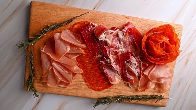 Authentic charcuterie board for social gatherings and dining, camera rotates