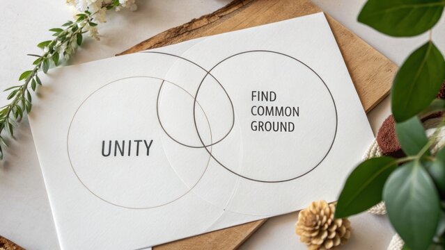 Conceptual diagram illustrating unity and collaboration with the phrase Find Common Ground against a natural backdrop