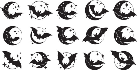 Obraz premium Halloween icons with bats and crescent moon designs