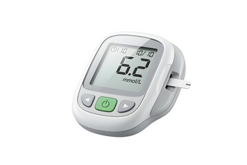 Portable Digital Glucometer Blood Sugar Monitor with Test Strip Isolated on White Background