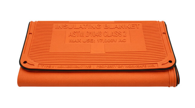 Orange rubber insulating blanket for professional electrical safety protection PNG