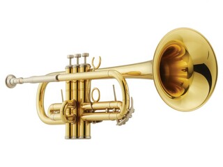 Obraz premium A vintage brass trumpet with a gleaming finish and intricate detailing. isolated on white background