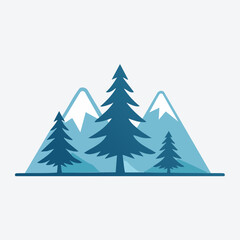 Obraz premium Mountain Landscape with Trees and Snow-Capped Peaks Illustration.