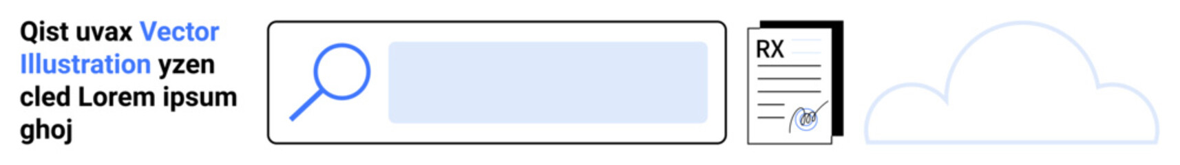 Obraz premium Online search, data storage, cloud computing, document management, digital tools, internet services. Magnifying glass in a search bar, document icon and cloud graphic. Online search and data storage