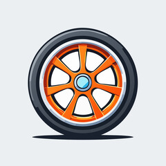 Obraz premium Orange Car Wheel with Silver Rim and Blue Center Cap.