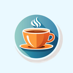 Obraz premium Orange Coffee Cup on Saucer with Steam in Blue Circle.