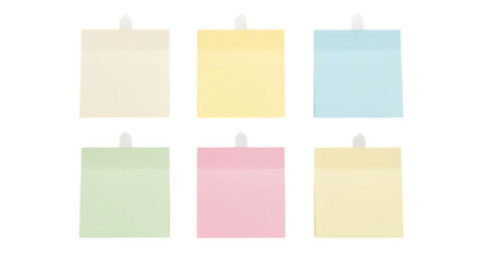 Six colorful sticky notes isolated on transparent background