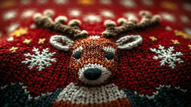Cozy knitted reindeer design on festive background