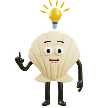 3D shell character holding brown box, smiling confidently, suitable for delivery, logistics, business, playful illustrations, and marketing cartoon visuals.
