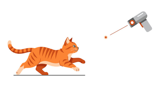 Playful Cat Chasing Laser Pointer Toy in Action. Vector Illustrations. EPS Editable
