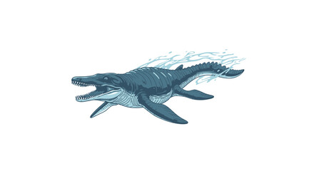 Prehistoric Mosasaurus Marine Reptile Swimming in Deep Ocean Vector Illustration © Fajar