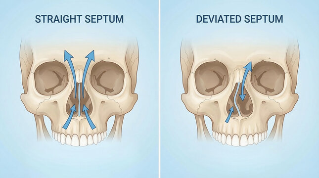 Deviated Nasal Septum Skull Bone Anatomy Comparison Illustration