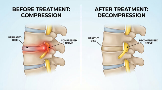 Herniated Disc Nerve Compression and Healthy Spine Illustration