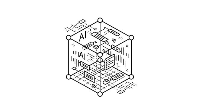 AI cube concept, artificial intelligence, data processing, abstract technology, digital network, innovation