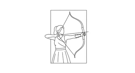 Obraz premium Archer Woman Drawing Bow and Arrow in Target Practice Silhouette