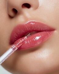Naklejka premium Clean aesthetic lip filler advertisement with copy space.