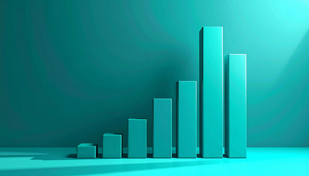 Rising bar chart illustrating growth and progress on a turquoise background