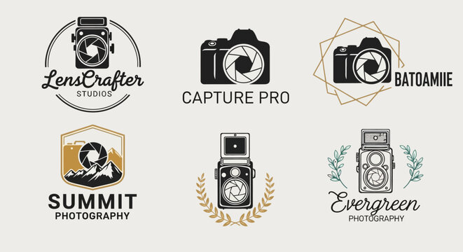 Photography Logo Design Collection with Vintage and Modern Cameras