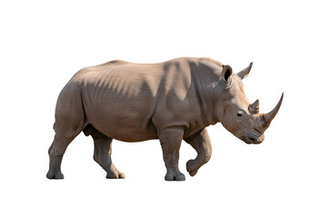 Fototapeta premium Majestic rhinoceros walking in natural habitat against white background