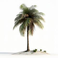 Obraz premium Tropical Palm Tree on Sand Island Isolated on White Background Exotic Beach Summer Vacation Nature