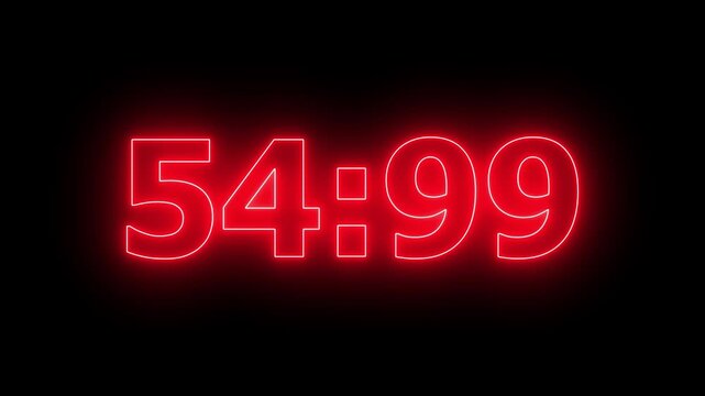 60 Second Countdown Timer Animation with Digital Numbers on Black Background for Video Intro, Overlay or Presentation.