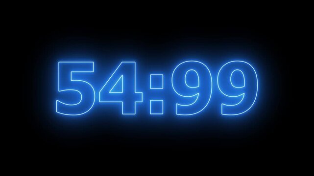 60 Second Countdown Timer Animation with Digital Numbers on Black Background for Video Intro, Overlay or Presentation.