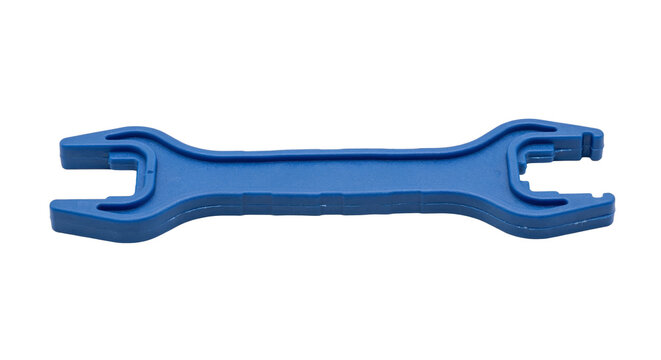 Blue plastic MC4 tool disconnecting solar connectors on transparent background PNG
