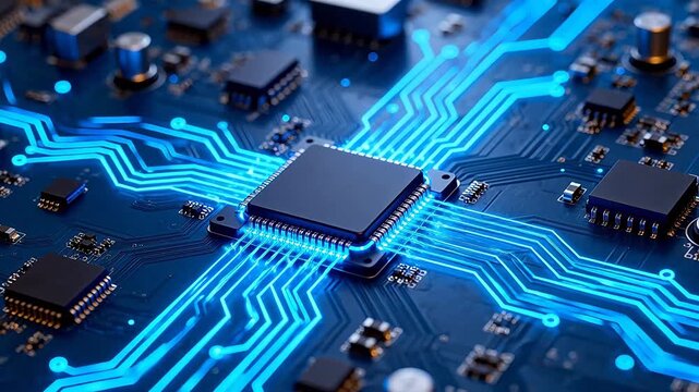 Closeup of illuminated circuit board