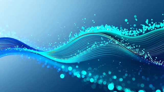 Abstract blue wave with glowing particles