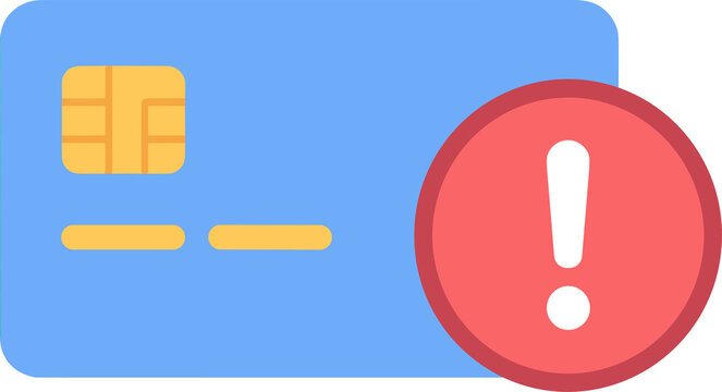 Credit card with alert symbol flat png illustration