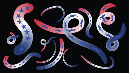 Obraz premium Abstract red white and blue wavy ribbons with stars