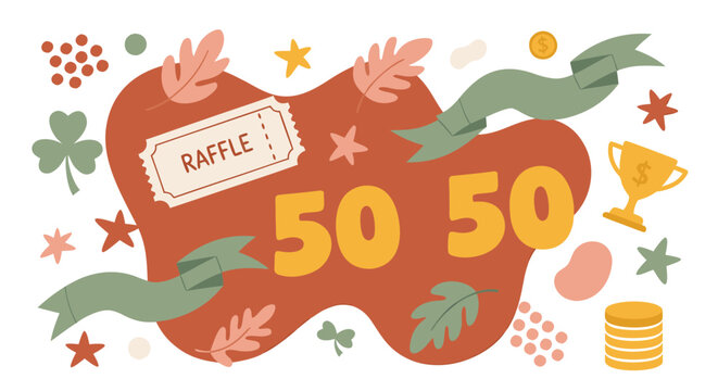 50 50 Raffle Boho Fundraiser Decorative Elements Vector