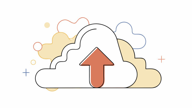 Cloud storage upload concept shows a large cloud shape with an upward arrow icon.
