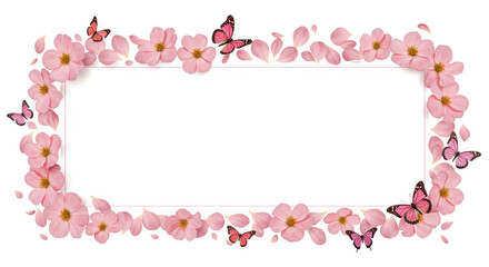 Floral Frame of Spring: A delicate rectangular frame adorned with cherry blossoms and fluttering butterflies, a perfect emblem of spring's arrival and the season's freshness.