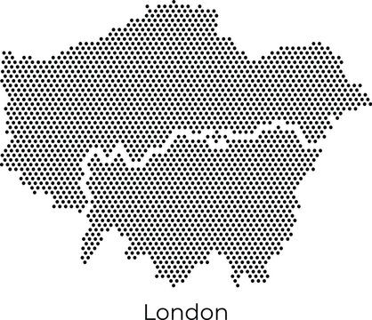 Dotted map of London black vector illustration. Perfect for urban travel infographics, city presentations, and modern digital design projects.