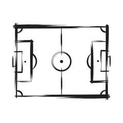 A hand drawn illustration depicts a soccer field with goals center circle and basic markings © fozlerabby