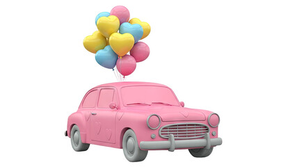 Pink Retro Car with Heart Balloons