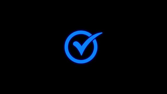 Glowing Blue Check Mark Icon Animation Isolated on Black Background Seamless Loop Digital Graphic Motion
