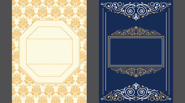 Elegant gold and blue ornate frames with floral patterns and blank spaces
