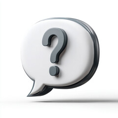White speech bubble with raised gray question mark floating on white background conveying inquiry and curiosity in minimalist style