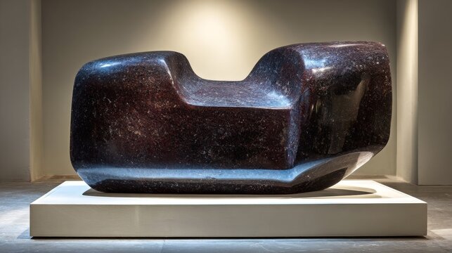 Smooth polished stone sculpture resting on a minimal stand
