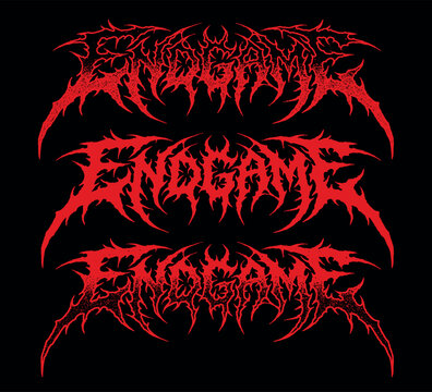 Vector illustration artwork three aggressive, red death metal logos reading "ENDGAME" on black