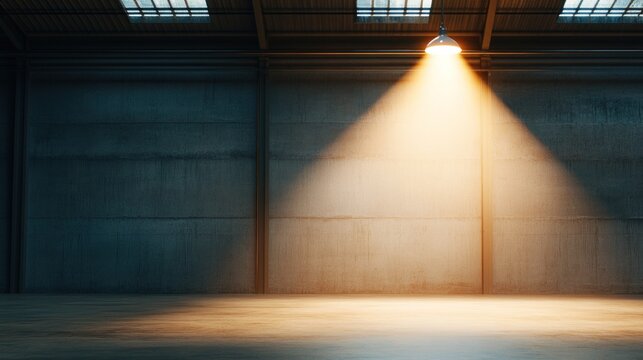 Industrial interior with overhead spotlight and concrete wall